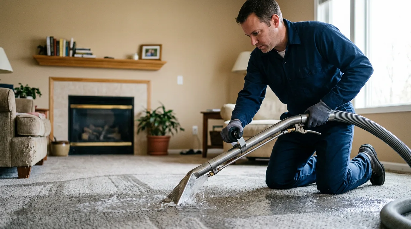 Water damage restoration technician working near Newton, KS